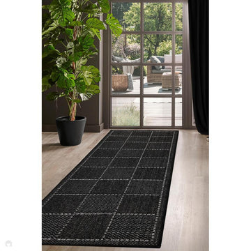 Flatweave Gel Check Black Runner-Melrose-Rug Love - The Most Loved Rug Store